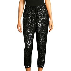 Joie High Rise Sequin Jogger Crop Pant Aife Black Size XS